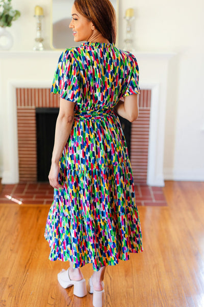 All For You Navy Multicolor Abstract Print Smocked Waist Maxi Dress - Online Only!