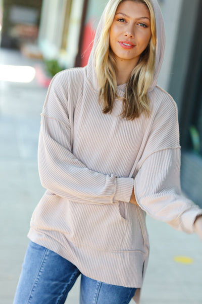 Cozy Up Taupe Mineral Wash Rib Knit Hoodie - Online Only!