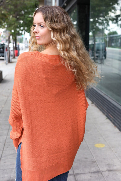 Autumn Vibes Pumpkin Asymmetrical Knit Sweater - Online Only!