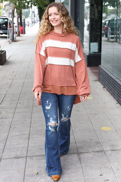 Rust Stripe Color Block French Terry Hoodie - Online Only!