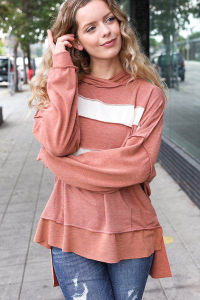 Rust Stripe Color Block French Terry Hoodie - Online Only!