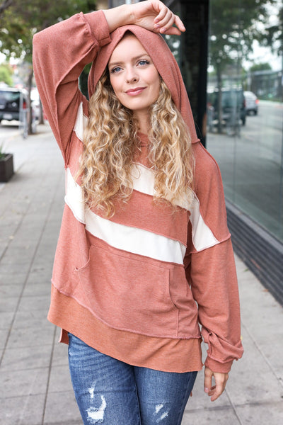 Rust Stripe Color Block French Terry Hoodie - Online Only!