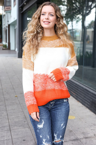 Adorable You Camel & Orange Color Block Sweater - Online Only!