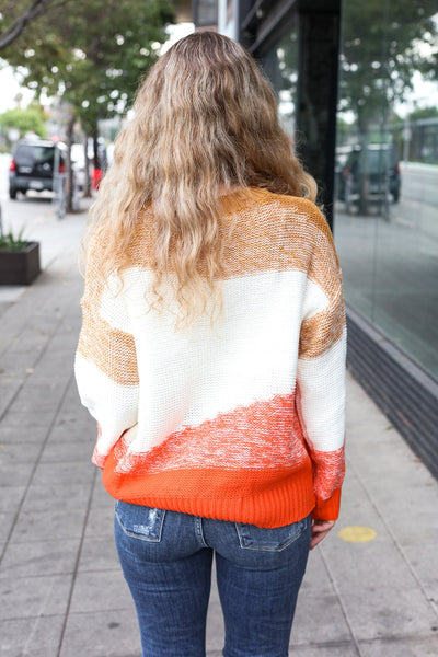 Adorable You Camel & Orange Color Block Sweater - Online Only!