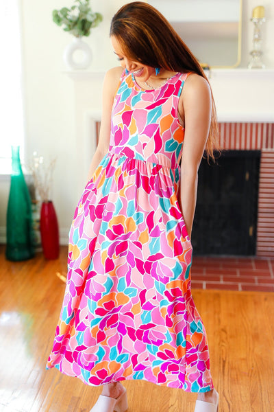 Hello Beautiful Fuchsia Abstract Floral Fit & Flare Maxi Dress - Online Only!