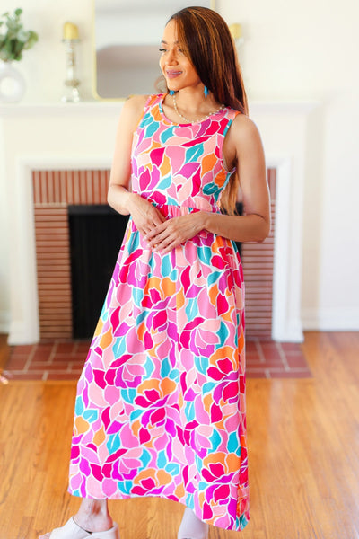 Hello Beautiful Fuchsia Abstract Floral Fit & Flare Maxi Dress - Online Only!