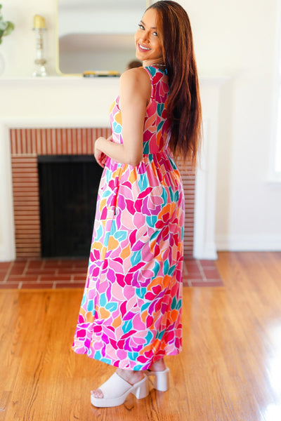 Hello Beautiful Fuchsia Abstract Floral Fit & Flare Maxi Dress - Online Only!