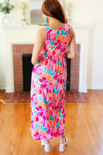 Hello Beautiful Fuchsia Abstract Floral Fit & Flare Maxi Dress - Online Only!