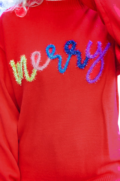 More The Merrier Red Pop Up Lurex Sweater - Online Only!