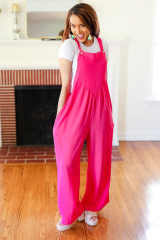 Summer Dreaming Pink Wide Leg Suspender Overall Jumpsuit - Online Only!