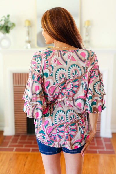 Eyes On You Teal Paisley Double Ruffle Sleeve Top - Online Only!