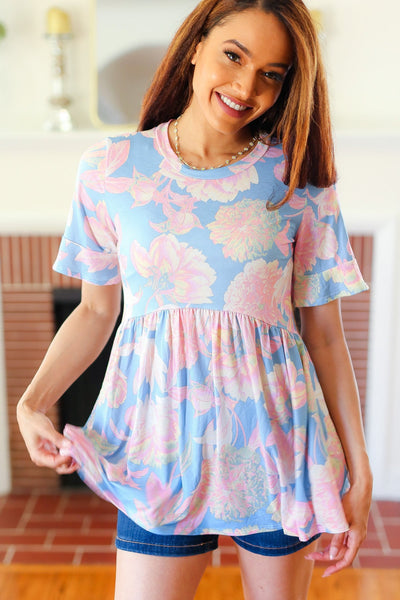 Seize The Day Blue & Pink Babydoll Ruffle Sleeve Top - Online Only!