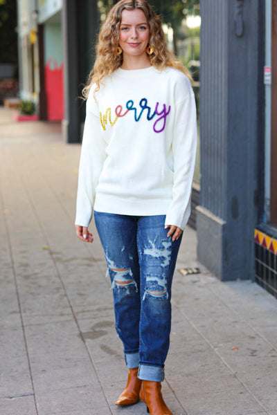 More the Merrier White Pop Up Lurex Sweater - Online Only!
