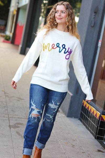 More the Merrier White Pop Up Lurex Sweater - Online Only!