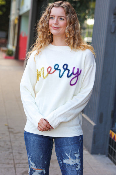 More the Merrier White Pop Up Lurex Sweater - Online Only!