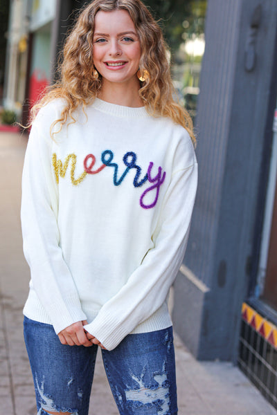 More the Merrier White Pop Up Lurex Sweater - Online Only!