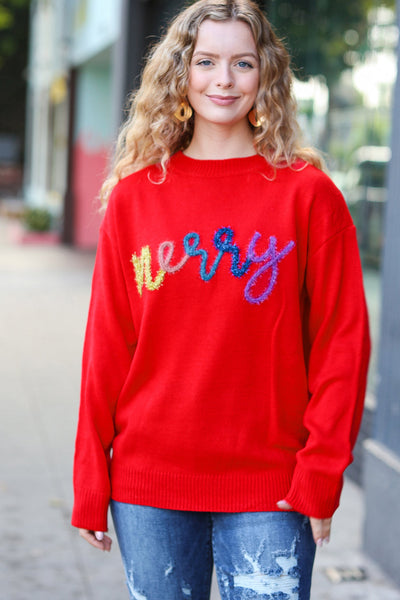 More The Merrier Red Pop Up Lurex Sweater - Online Only!