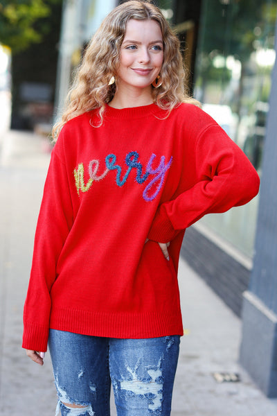 More The Merrier Red Pop Up Lurex Sweater - Online Only!