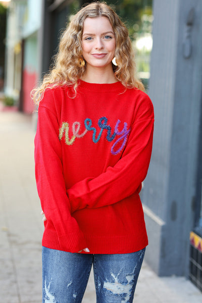 More The Merrier Red Pop Up Lurex Sweater - Online Only!
