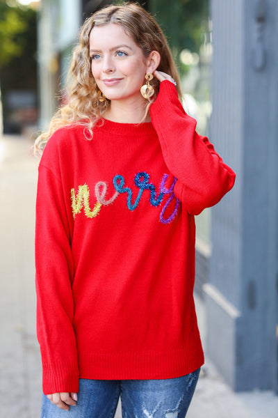 More The Merrier Red Pop Up Lurex Sweater - Online Only!