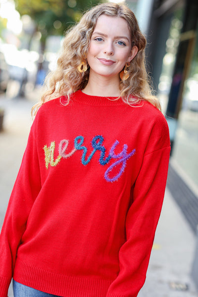 More The Merrier Red Pop Up Lurex Sweater - Online Only!