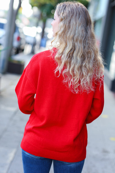 More The Merrier Red Pop Up Lurex Sweater - Online Only!