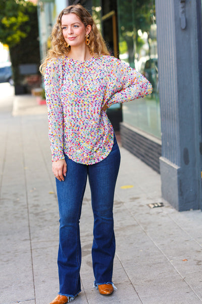 Eclectic Ivory Popcorn Rounded Hem Shirttail Pullover Sweater - Online Only!