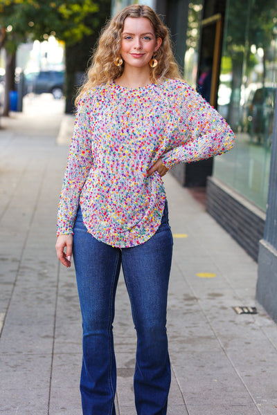 Eclectic Ivory Popcorn Rounded Hem Shirttail Pullover Sweater - Online Only!