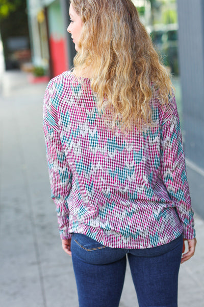 Magenta & Teal Vintage Two Tone Knit Top - Online Only!