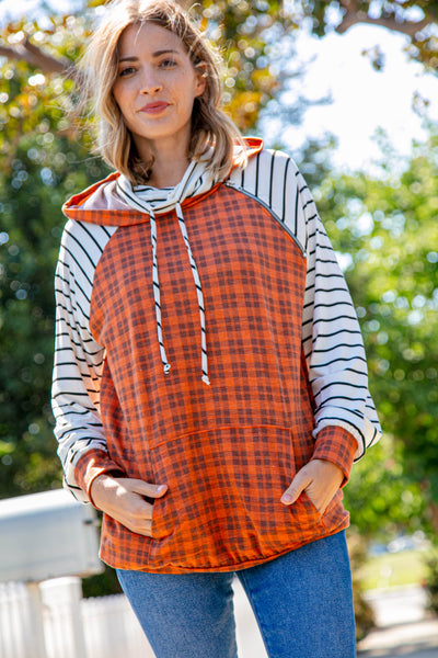 Rust Plaid French Terry Raglan Hoodie - Online Only!