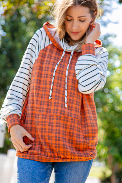 Rust Plaid French Terry Raglan Hoodie - Online Only!
