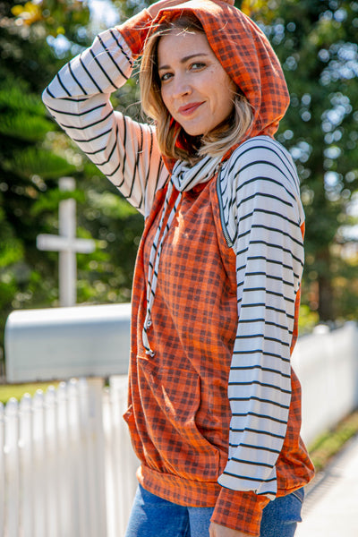 Rust Plaid French Terry Raglan Hoodie - Online Only!