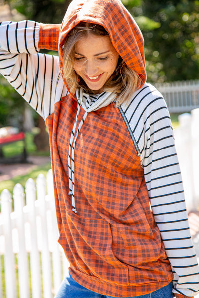 Rust Plaid French Terry Raglan Hoodie - Online Only!