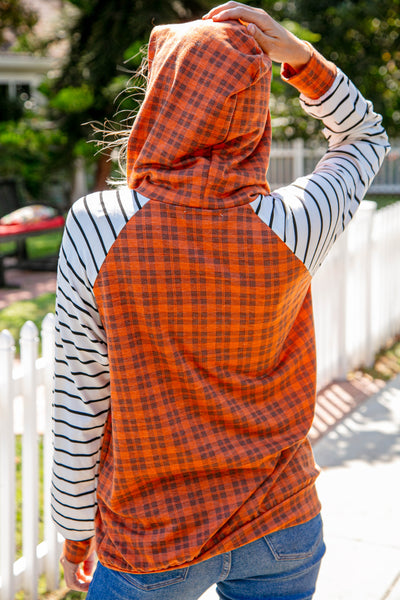 Rust Plaid French Terry Raglan Hoodie - Online Only!