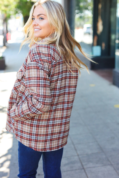 Taupe Plaid Quilt Lined Button Down Shacket - Online Only!