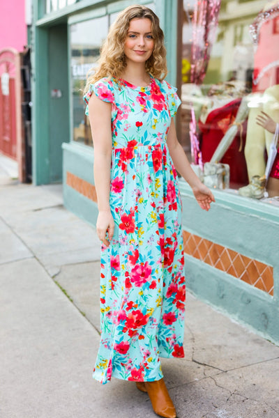 Aqua Floral Fit & Flare Maxi Dress - Online Only!