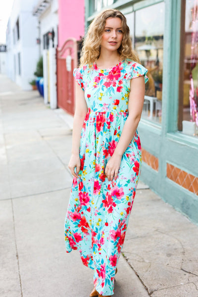 Aqua Floral Fit & Flare Maxi Dress - Online Only!