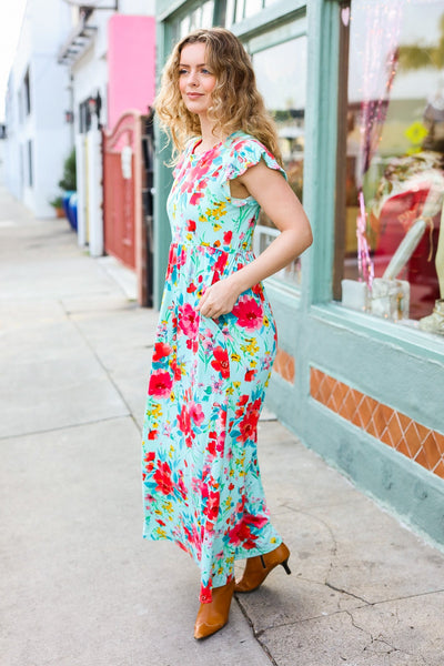 Aqua Floral Fit & Flare Maxi Dress - Online Only!