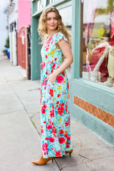 Aqua Floral Fit & Flare Maxi Dress - Online Only!