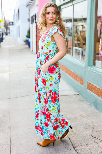 Aqua Floral Fit & Flare Maxi Dress - Online Only!