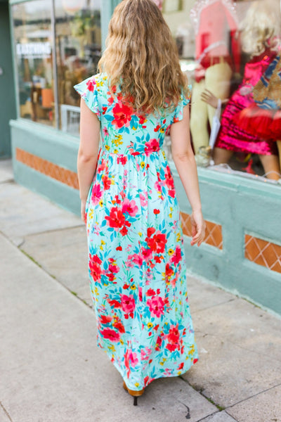 Aqua Floral Fit & Flare Maxi Dress - Online Only!