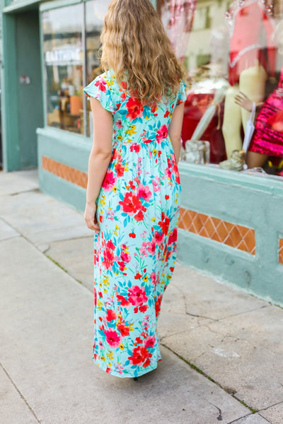 Aqua Floral Fit & Flare Maxi Dress - Online Only!