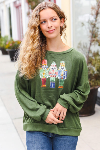 Be Merry Forest Green Nutcracker Sequin Hacci Top - Online Only!