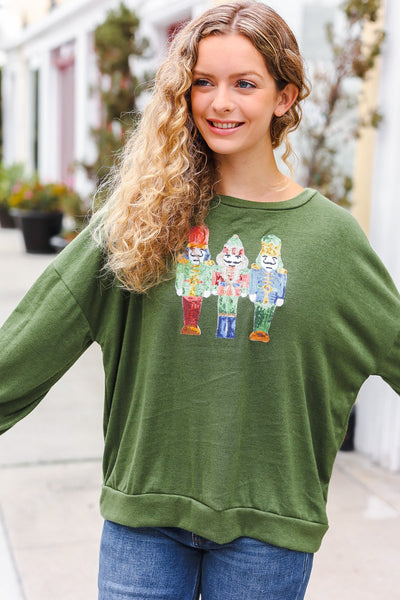 Be Merry Forest Green Nutcracker Sequin Hacci Top - Online Only!
