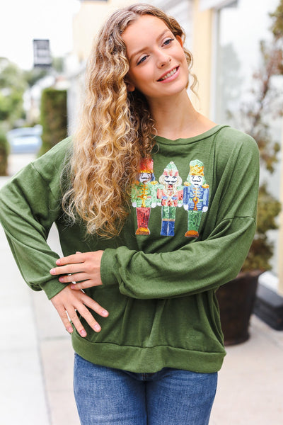 Be Merry Forest Green Nutcracker Sequin Hacci Top - Online Only!