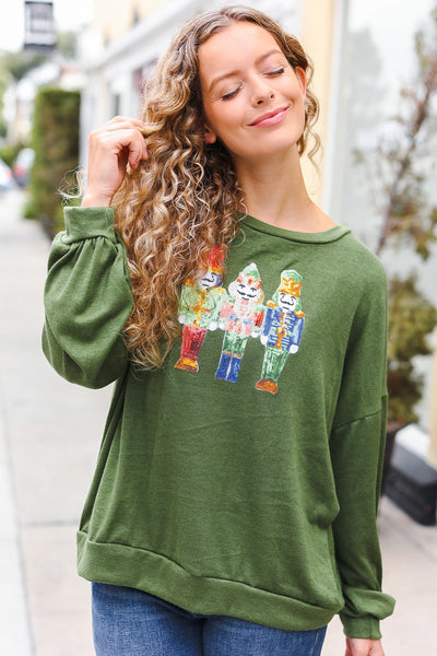 Be Merry Forest Green Nutcracker Sequin Hacci Top - Online Only!