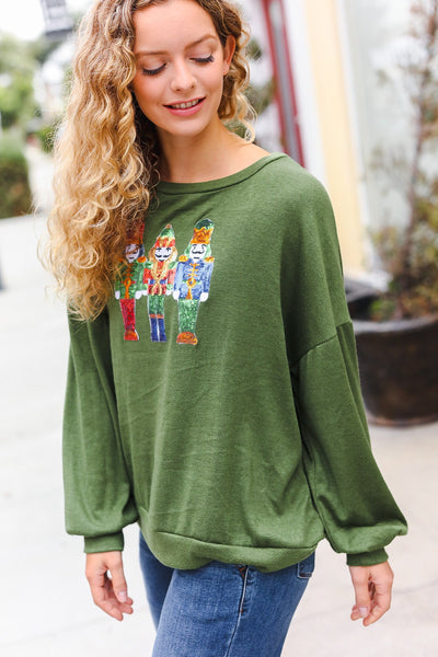 Be Merry Forest Green Nutcracker Sequin Hacci Top - Online Only!