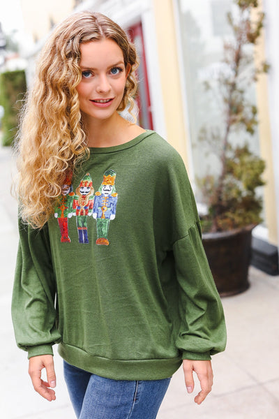 Be Merry Forest Green Nutcracker Sequin Hacci Top - Online Only!