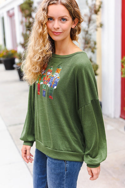 Be Merry Forest Green Nutcracker Sequin Hacci Top - Online Only!