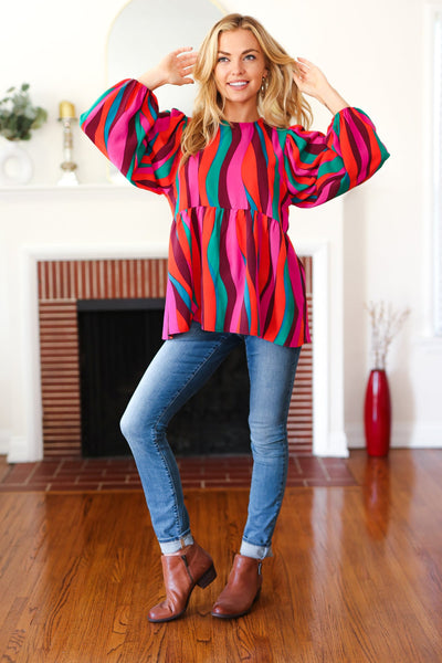 Rust & Berry Abstract Print Babydoll Air Flow Woven Top - Online Only!